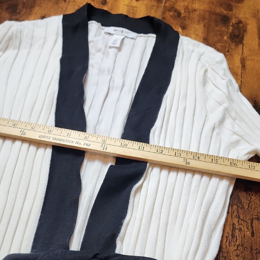 WHITE HOUSE BLACK MARKET | Belted White Longline Cardigan with Black Trim | XL - Picture 8 of 10